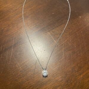 Silver Solitaire Pendant Necklace with 2 ct round CZ stone